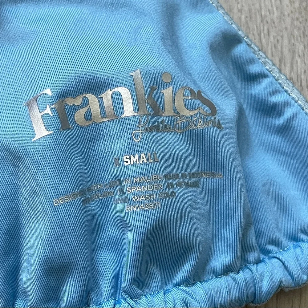 Frankies Bikinis Bikini Top polka dot sparkly womens Blue (xsmall) halter swim